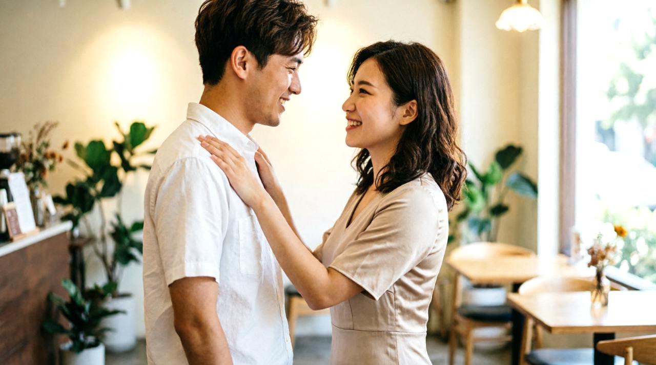 自然な会話で打ち解ける男女の近い距離感のイメージ