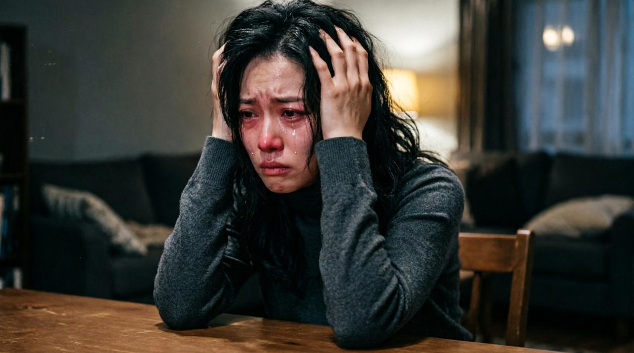 恋愛に悩む男性が女性心理を誤解して落ち込んでいる様子を俯瞰したイメージ