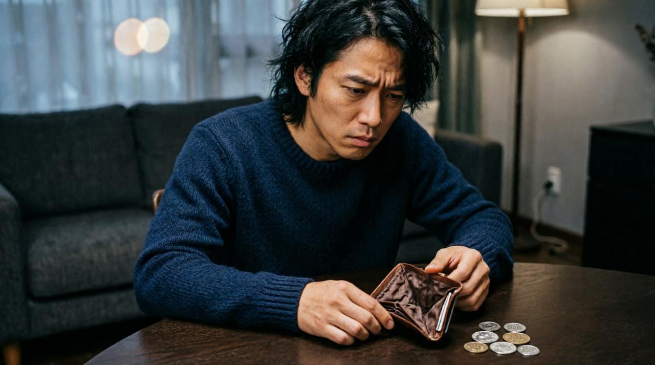伝票を見て困った表情をする10代の女性と、そっけない男性のイラスト