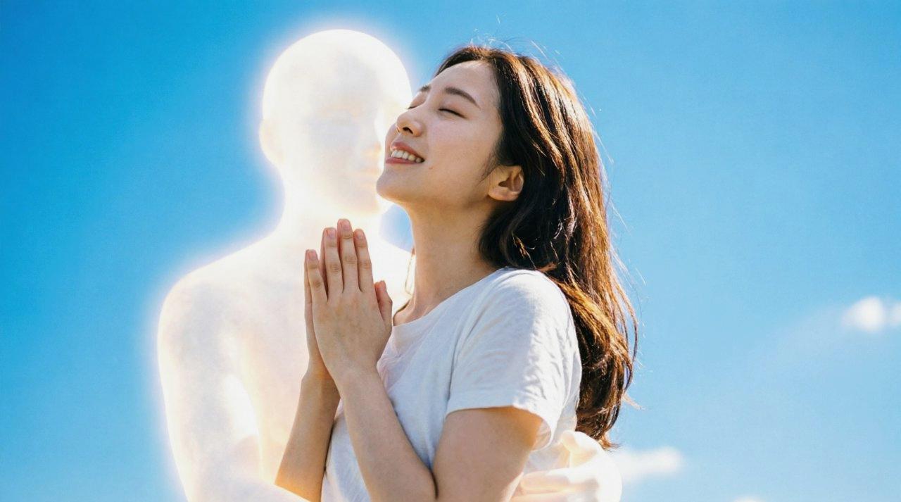 柔軟剤のキャップを握る男性の手と、その背後に広がるハートマーク