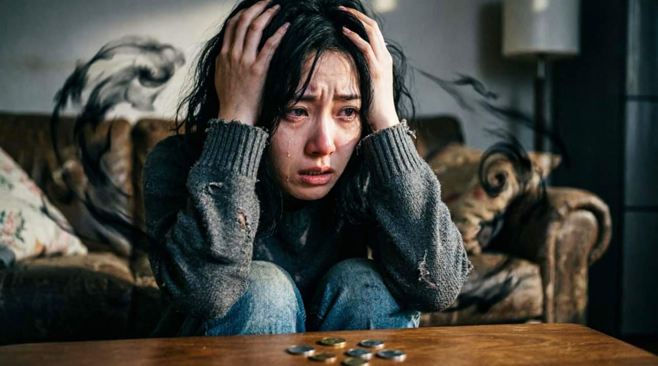 女性が男性の財布を手に取り中身をチェックしている様子