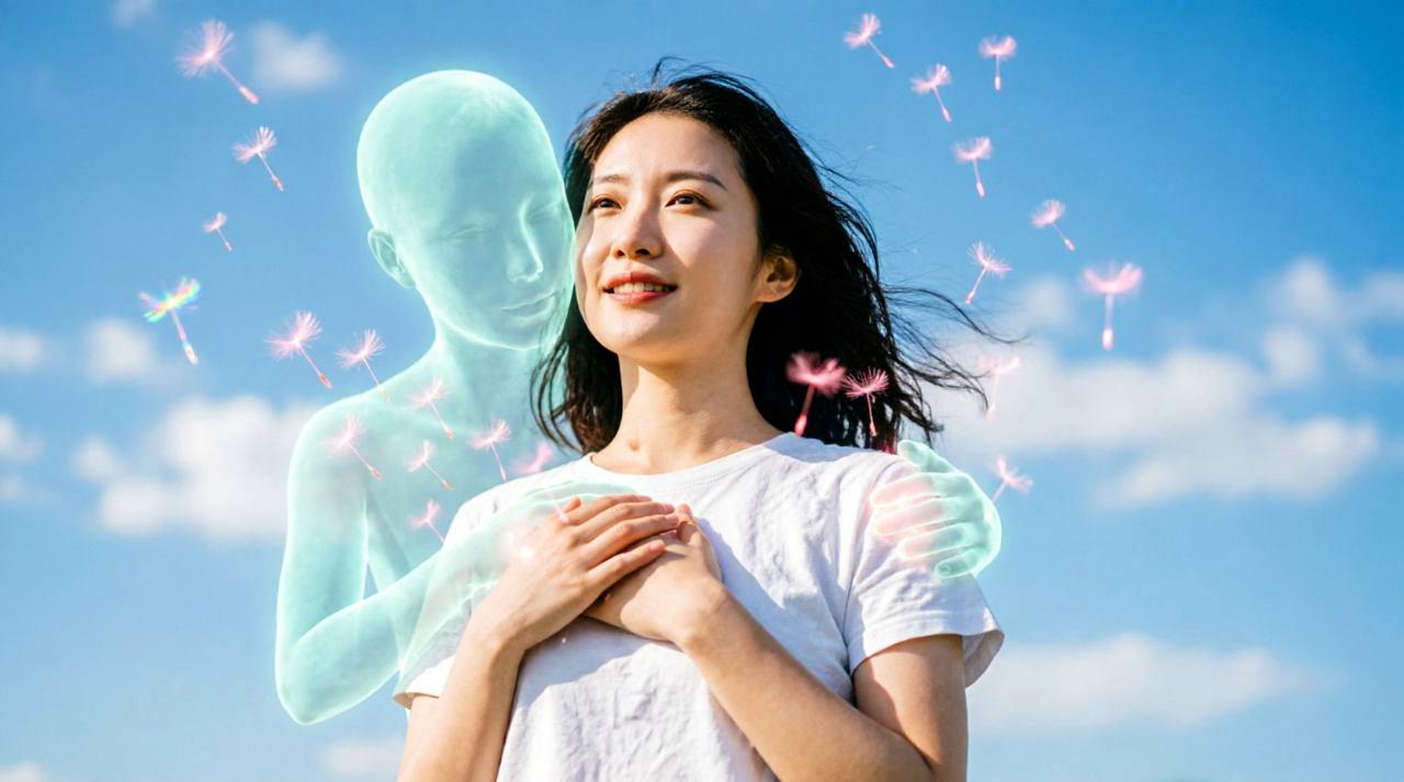 夕日を背に前に進むハゲの男性の力強い後ろ姿と「New Start」の文字