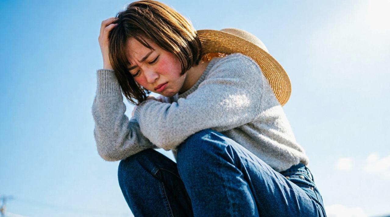 もみあげの長さで悩む男性の後ろ姿と女性の横顔のイラスト