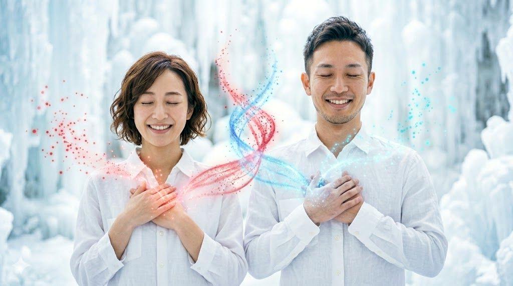 不安な表情から笑顔に変わった男性が、女性と楽しそうに会話するアイキャッチ画像