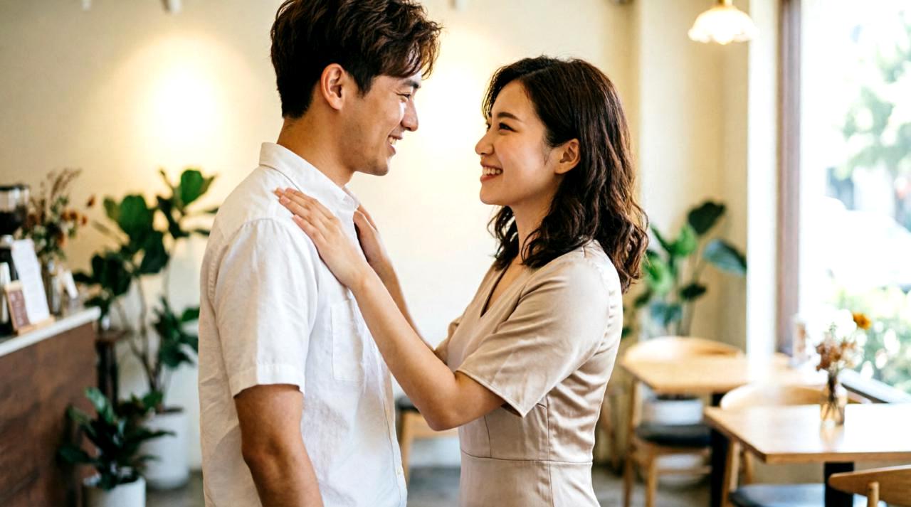 自信を持って女性と向き合う魅力的な男性のイメージ画像